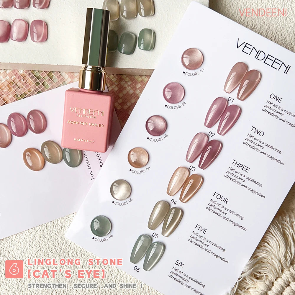 Vendeeni 6-Color Magnetic Cat Eye Pink Gel Polish Set