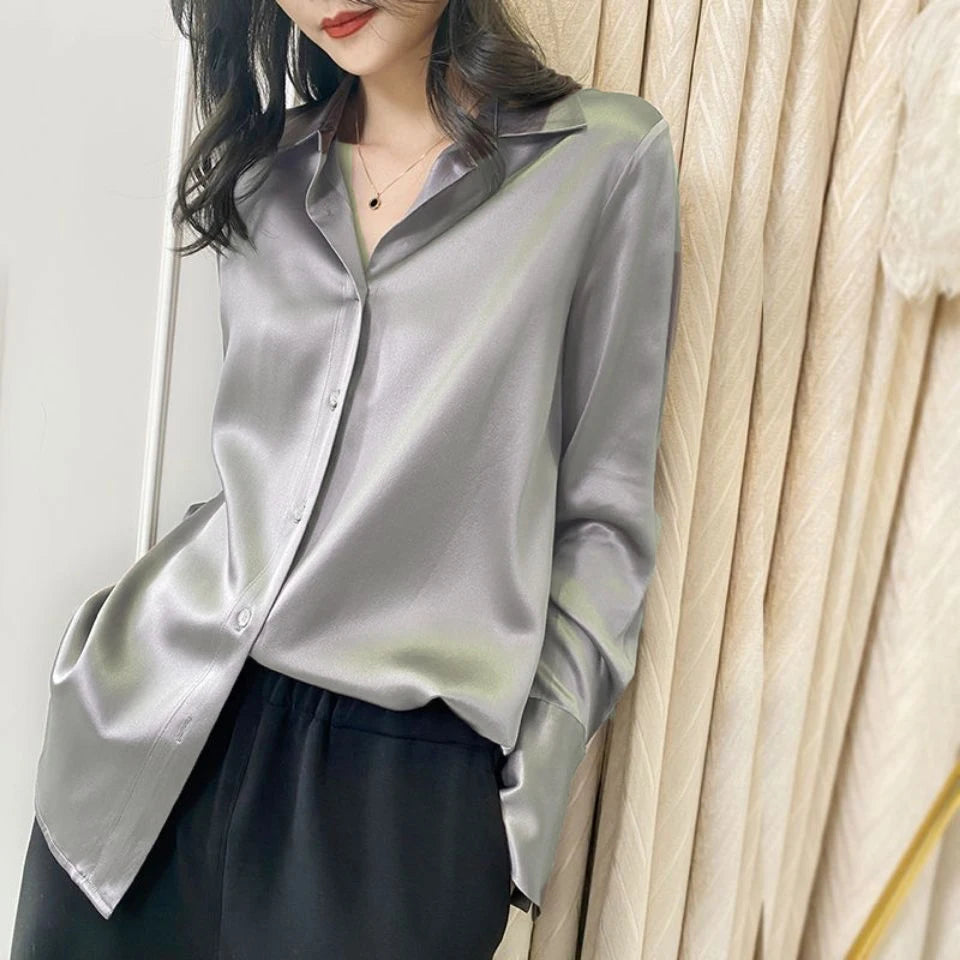Elegant Satin Long Sleeve Blouse