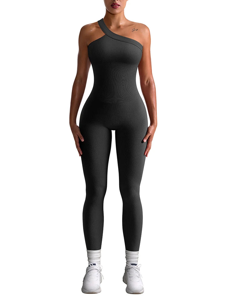 Ribbed One Shoulder Seamless Jumpsuit