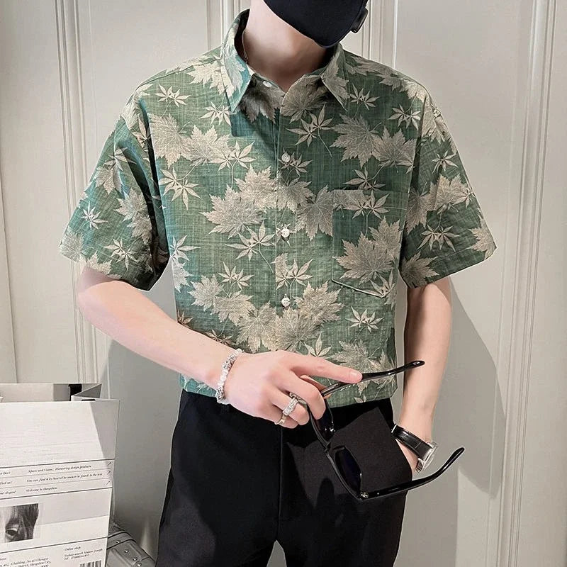 Blue Silk Floral Shirt