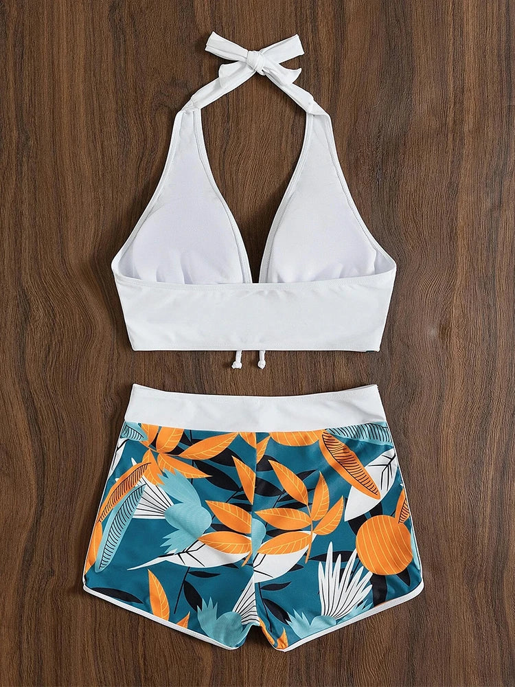 Halter High Waist Bikini Set Printed Swimwear