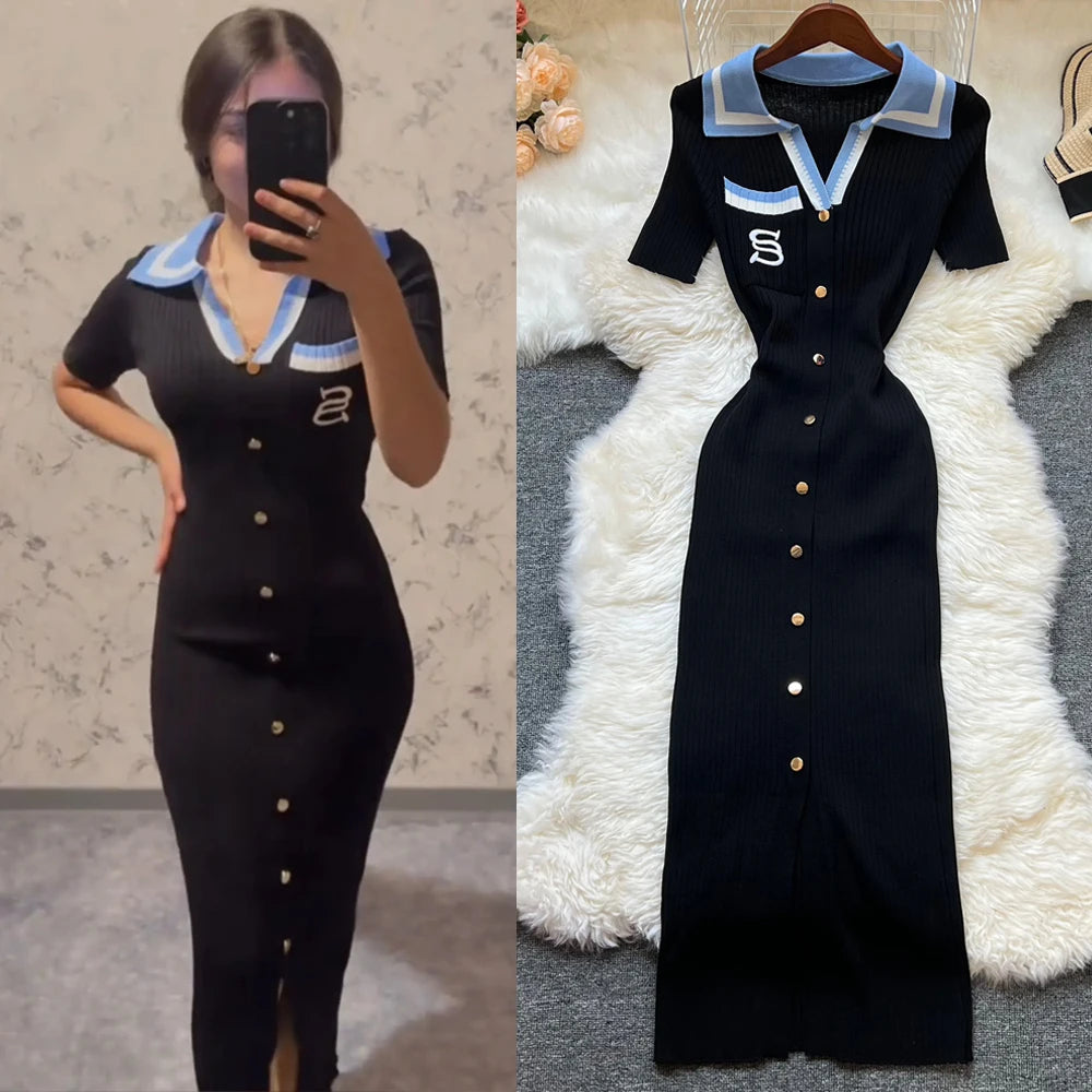 Y2K Embroidered Knitted Bodycon Dress