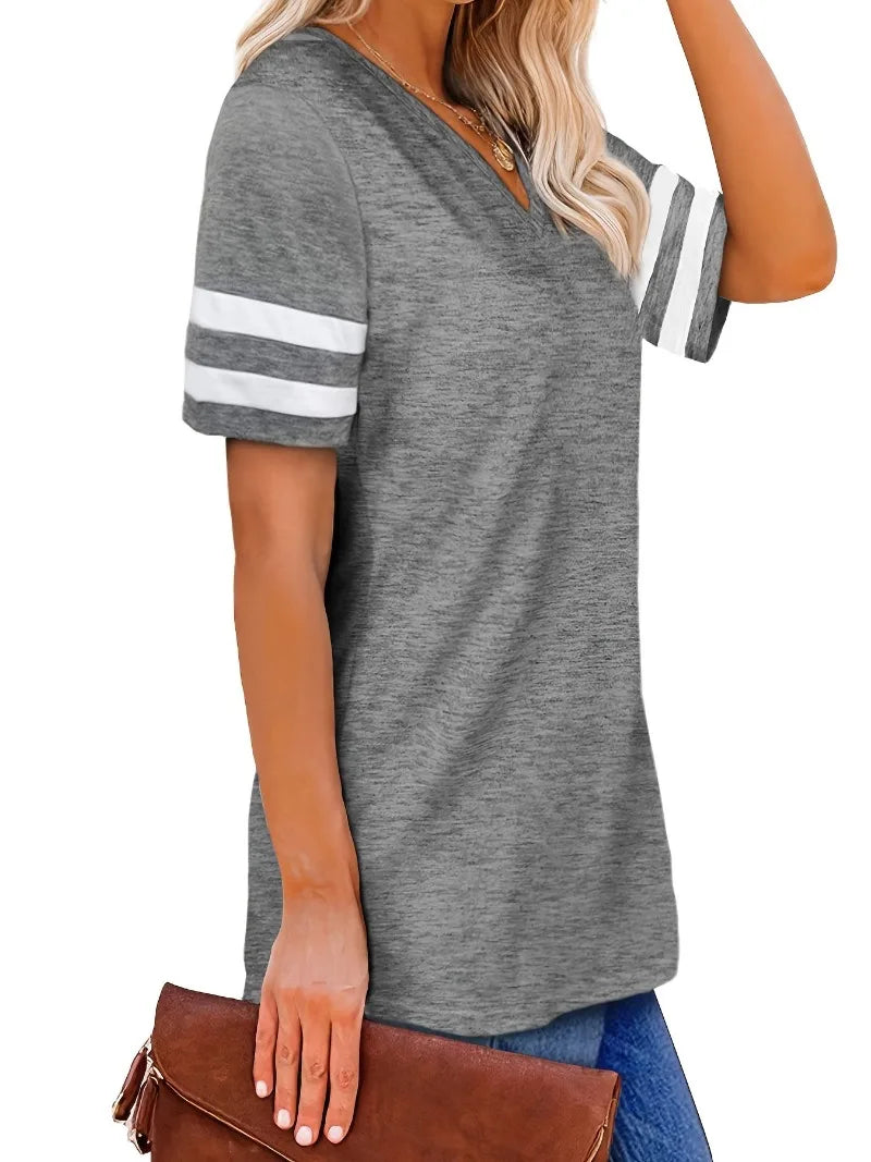 Plus Size Casual V-Neck Short Sleeve Sports T-Shirt