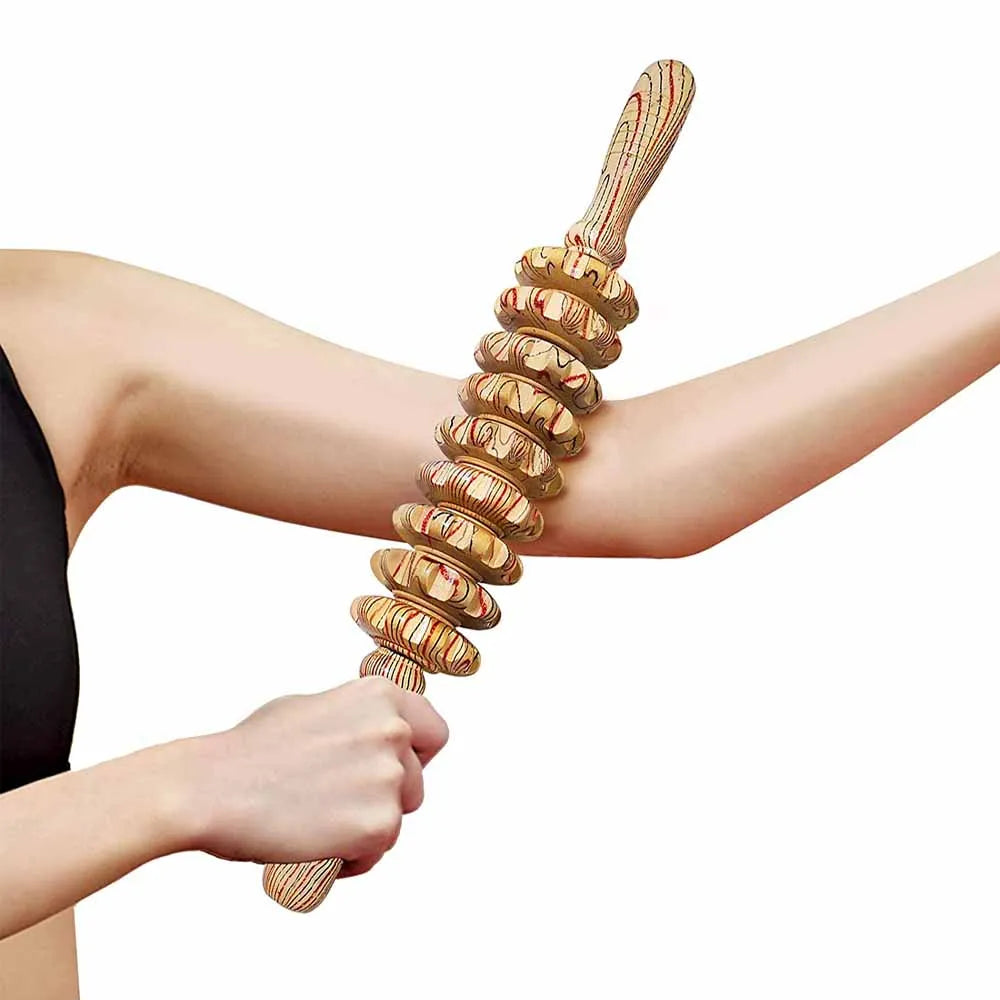 Wooden 9-Roller Handheld Massager Stick