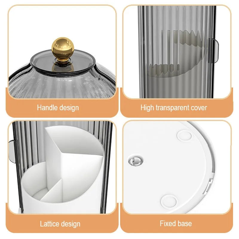 360° Rotating Makeup Brush Holder with Lid and Storage Box