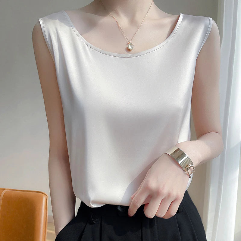 Champagne Satin Tank Top