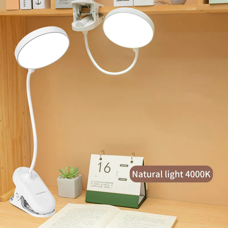 USB Rechargeable Desk Lamp with Clip Bed Reading Night Light