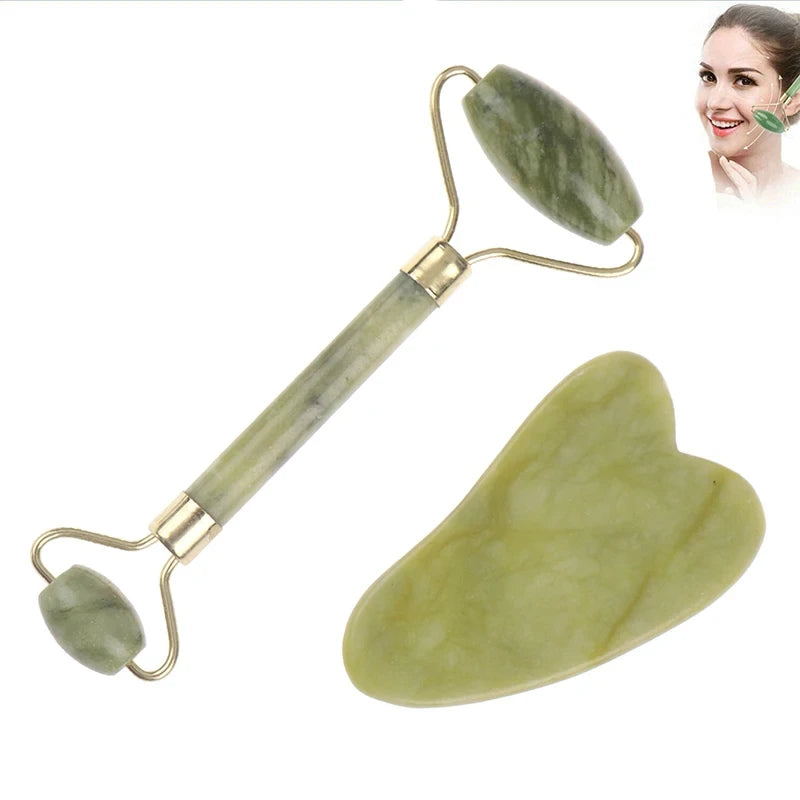 Natural Jade Facial Gua Sha and Roller Tool