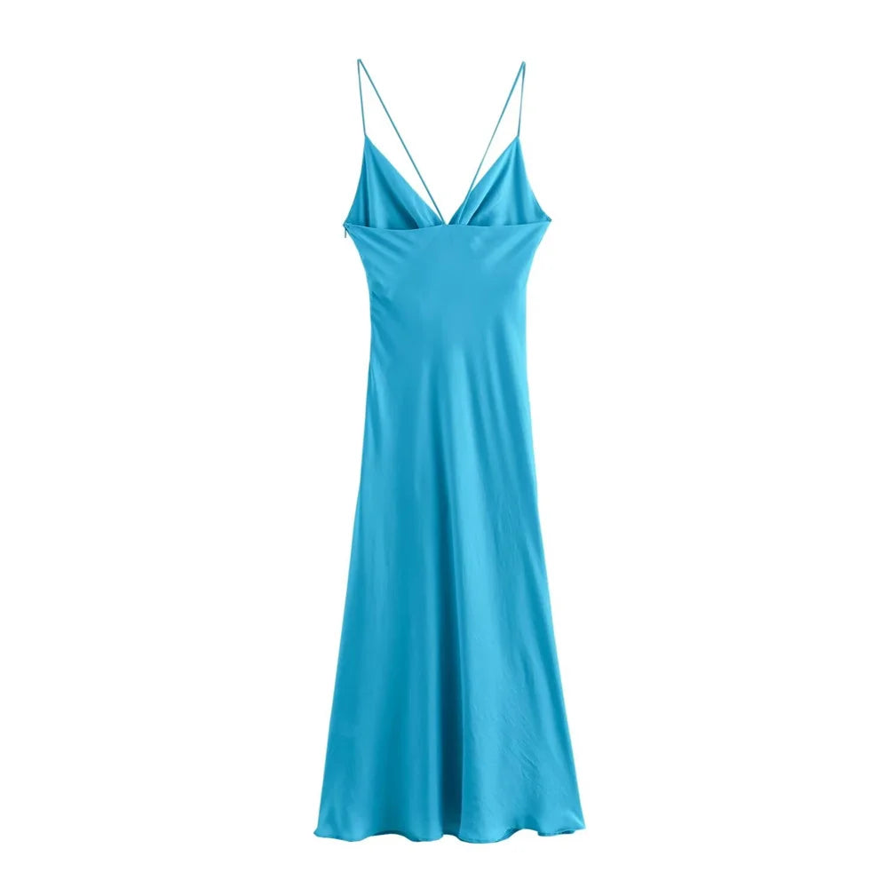 Retro Silk Satin Midi Dress