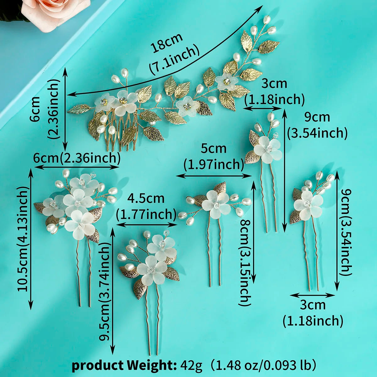 Elegant Metal Leaf Hair Comb and Pin Set