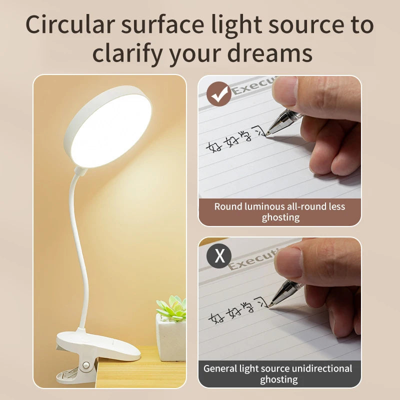 USB Rechargeable Desk Lamp with Clip Bed Reading Night Light