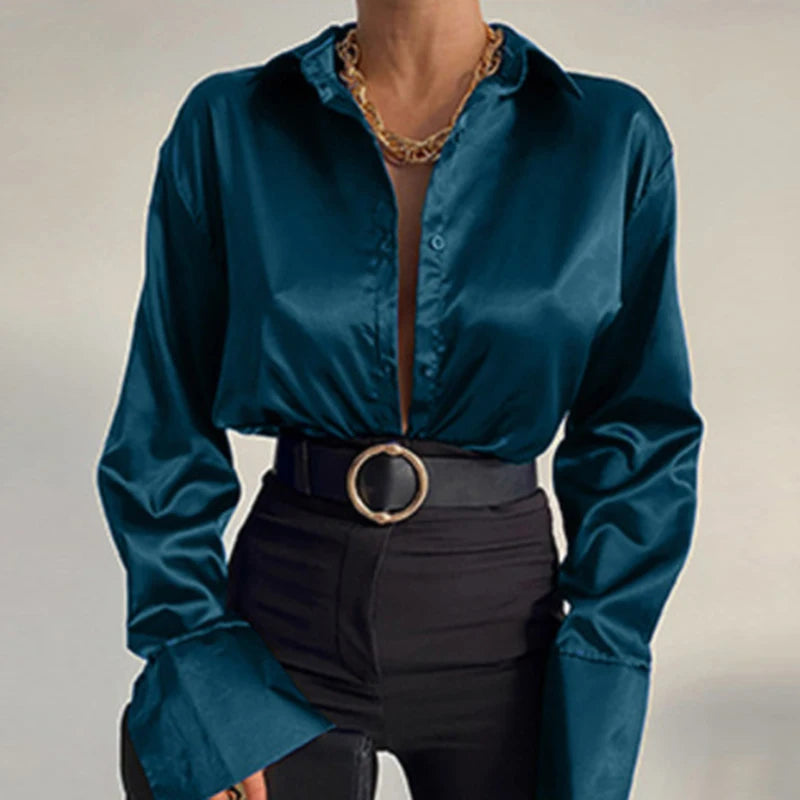 Spring Satin Long Sleeve Blouse