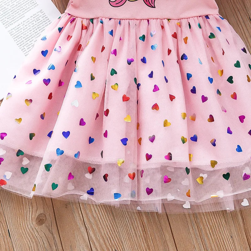 Cotton Cartoon Unicorn Mesh Party Princess Dress
