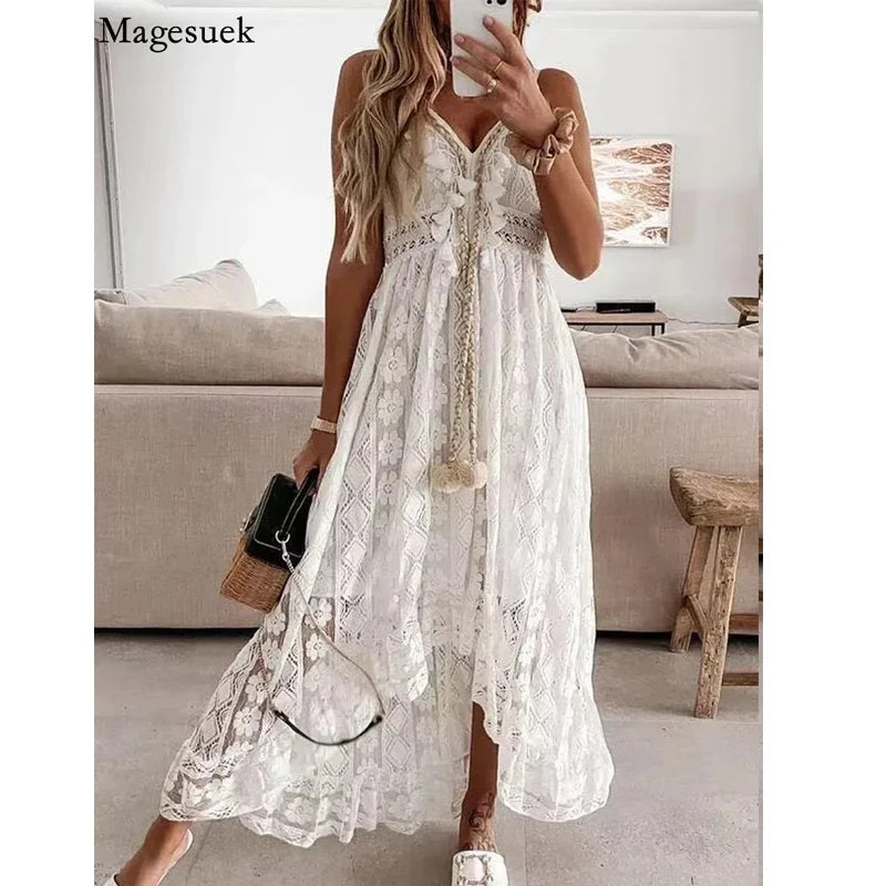 Summer Lace Sling Maxi Dress