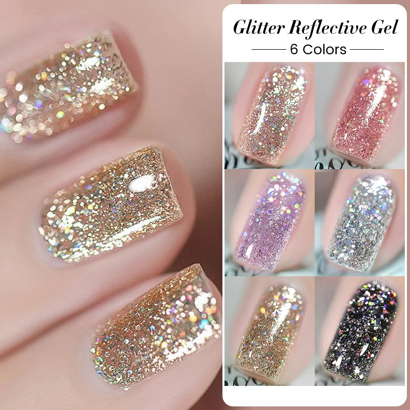 Champagne Silver Reflective Glitter Gel Polish