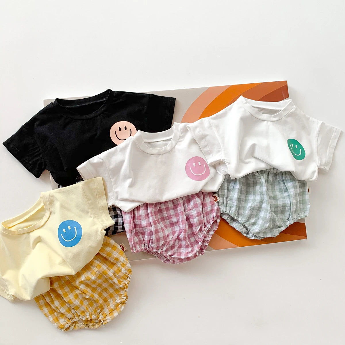 Summer Baby Smile T-Shirt and Plaid Shorts Outfit Set