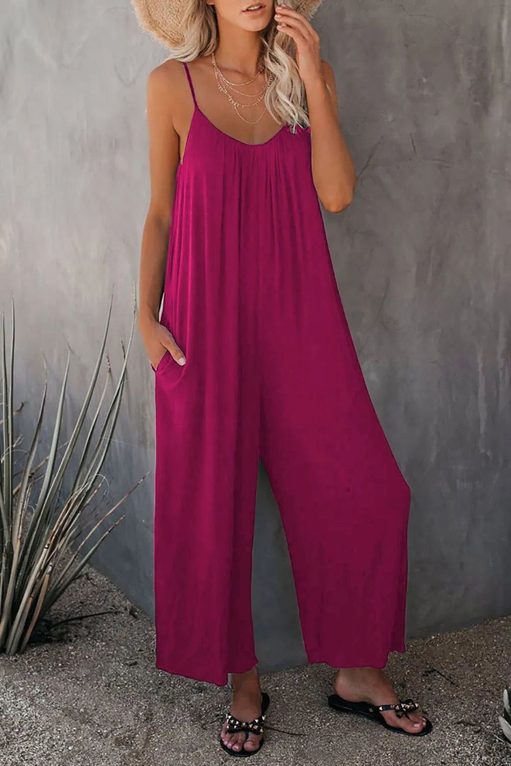 Summer Solid Color Pocket Jumpsuit