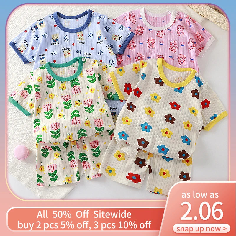 Summer Cartoon Baby Pajama Set: Cotton Toddler Sleepwear Fashion