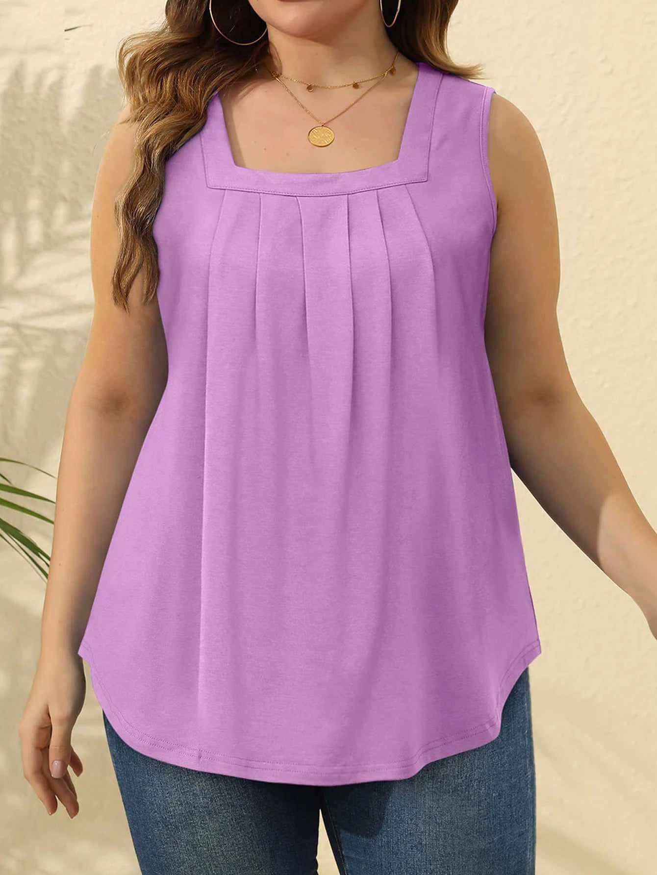 Plus Size Pleated Square Neck Vest