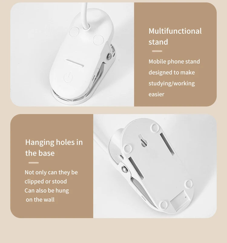 USB Rechargeable Desk Lamp with Clip Bed Reading Night Light