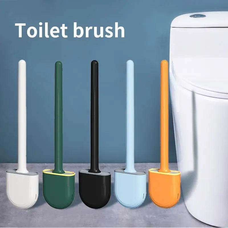 Silicone Wall Hanging Toilet Brush with Long Handle Holder