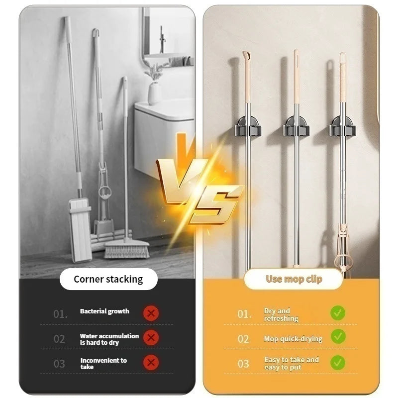 No-Drill Suction Mop Rack