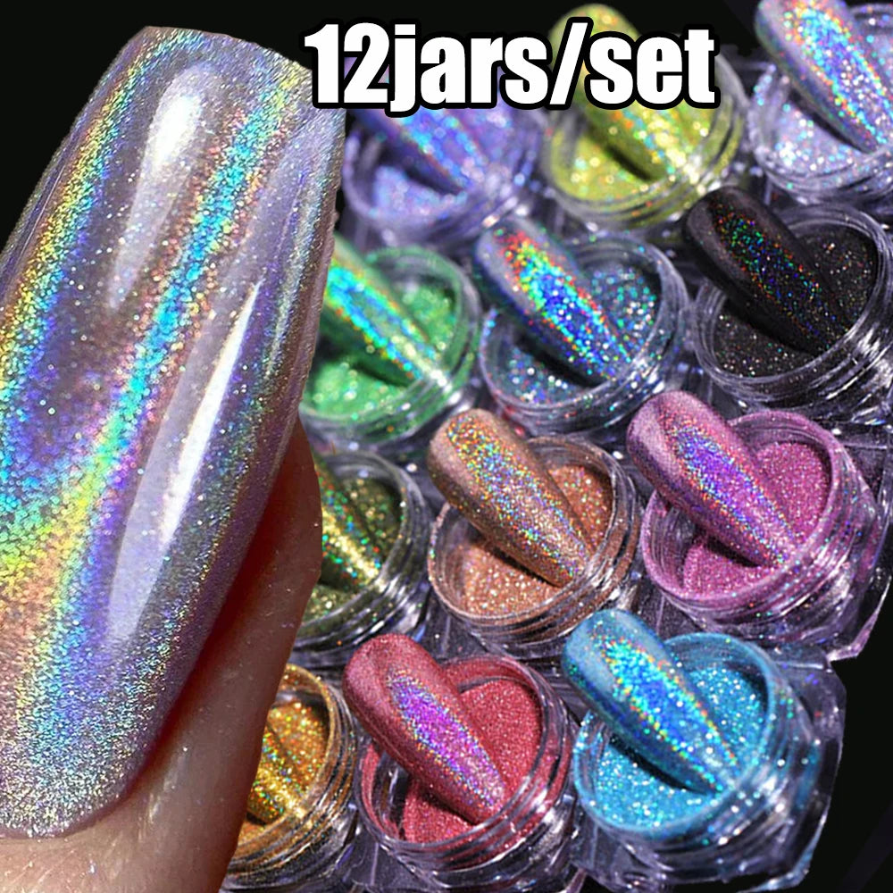 12-Jar Holographic Unicorn Glitter Powder Set
