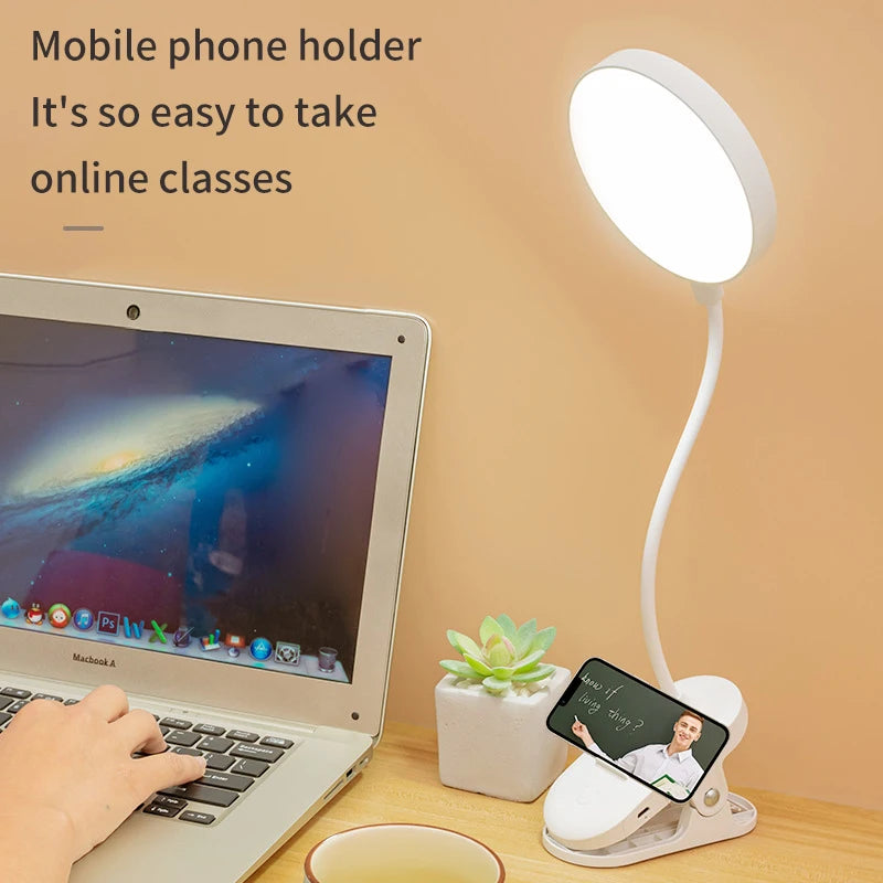 USB Rechargeable Desk Lamp with Clip Bed Reading Night Light