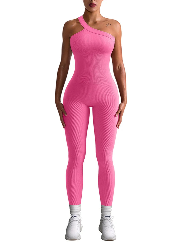Ribbed One Shoulder Seamless Jumpsuit