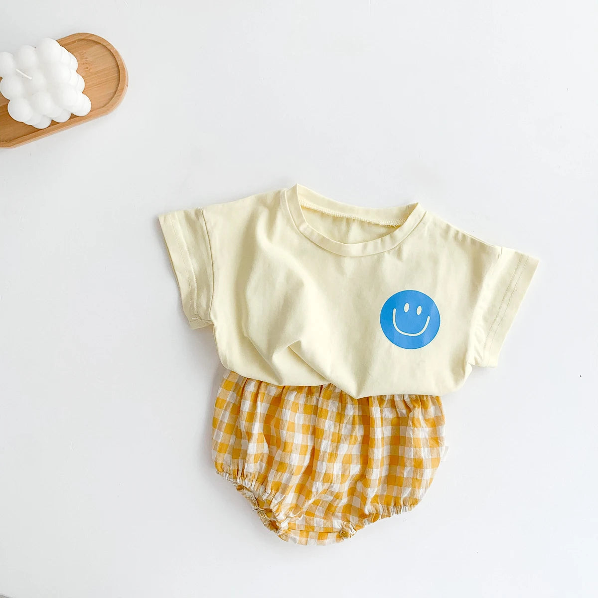 Summer Baby Smile T-Shirt and Plaid Shorts Outfit Set