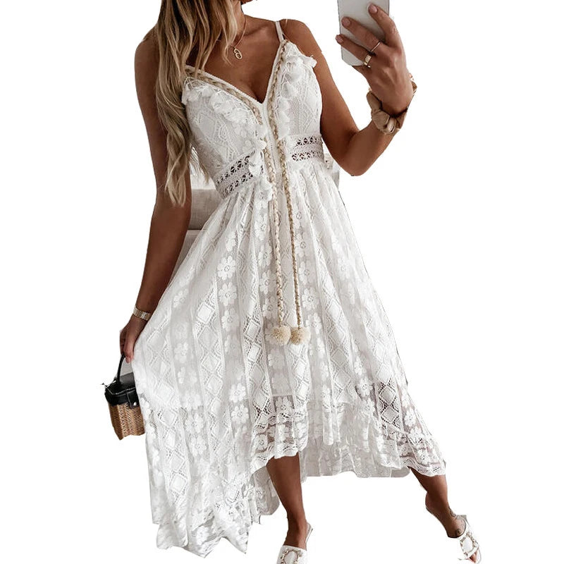 Summer Lace Sling Maxi Dress