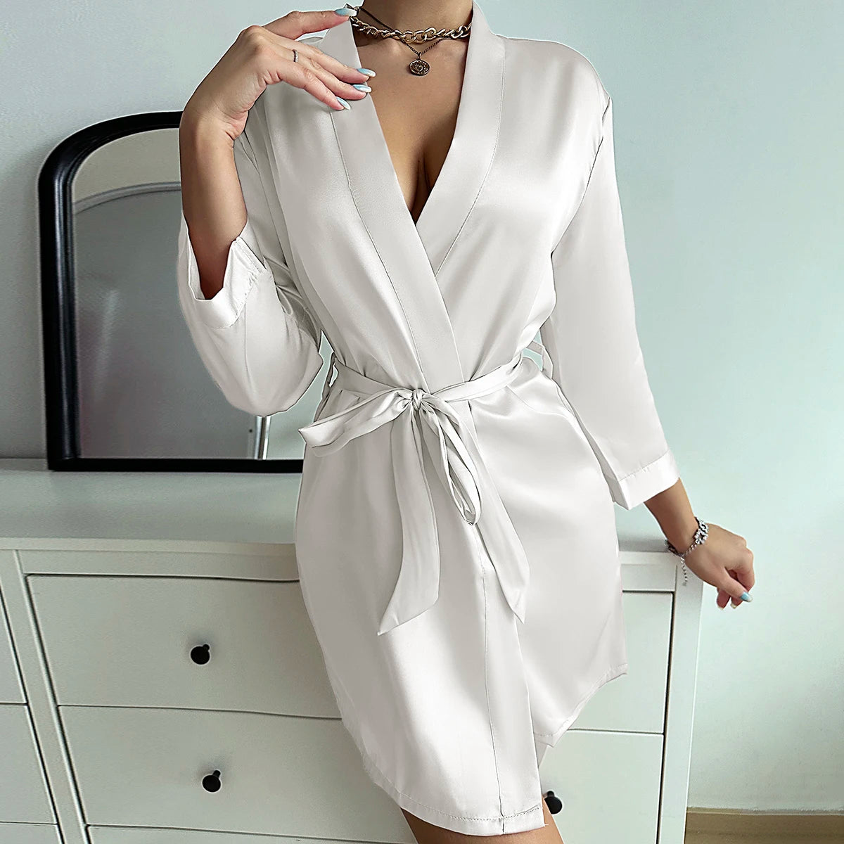 Summer Lace-Up Ice Silk Bathrobe Pajamas