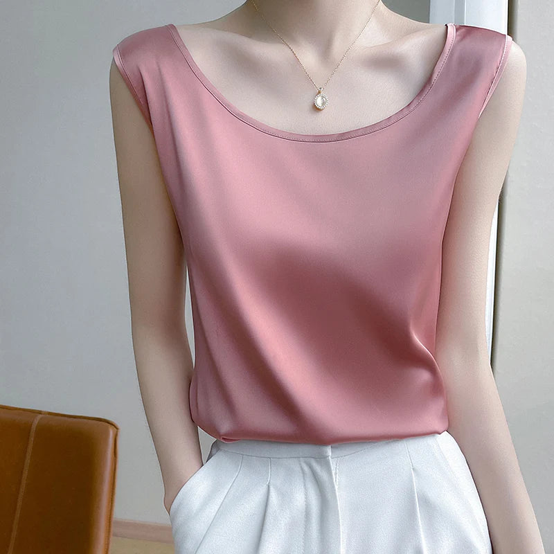 Champagne Satin Tank Top