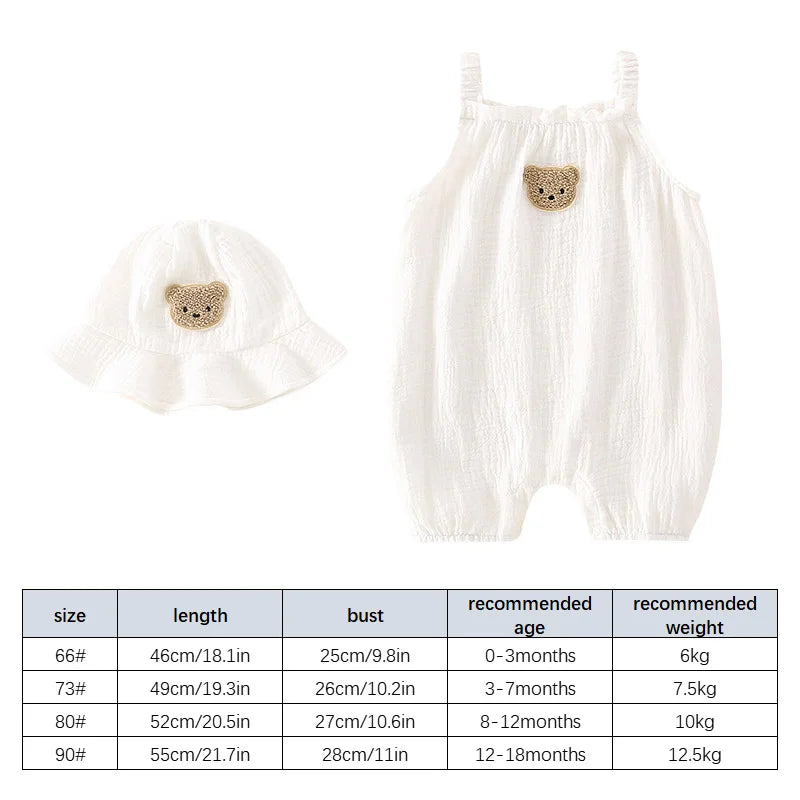 Summer Baby Clothes Set: Bear Romper with Fisherman Hat