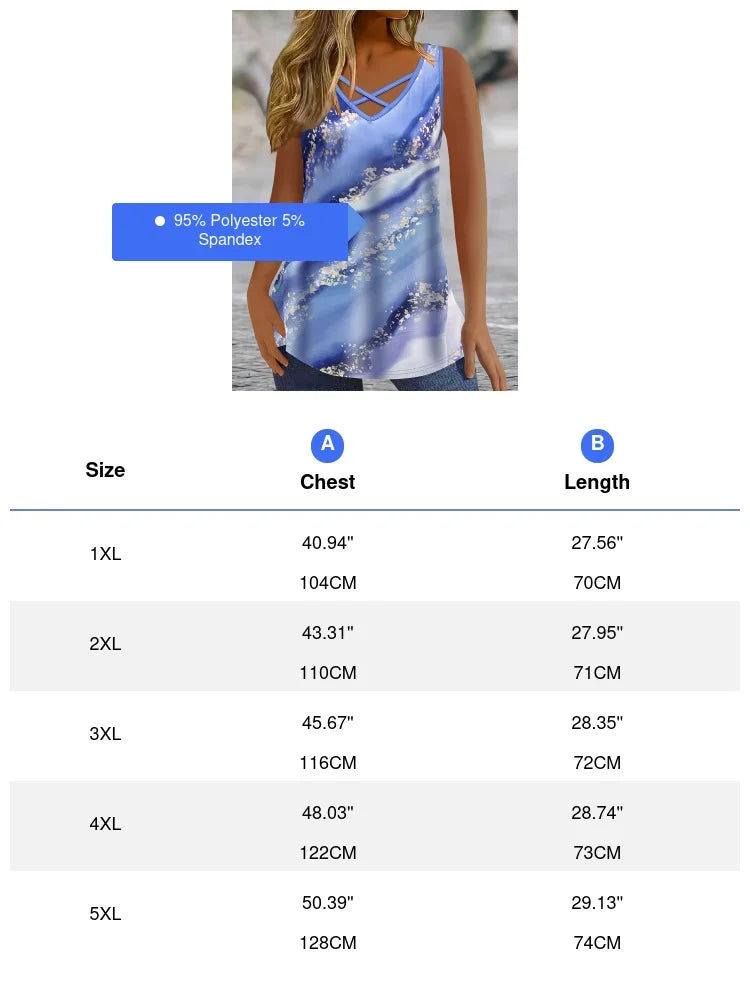 Plus Size Marble Print V-Neck Crisscross Tank Top