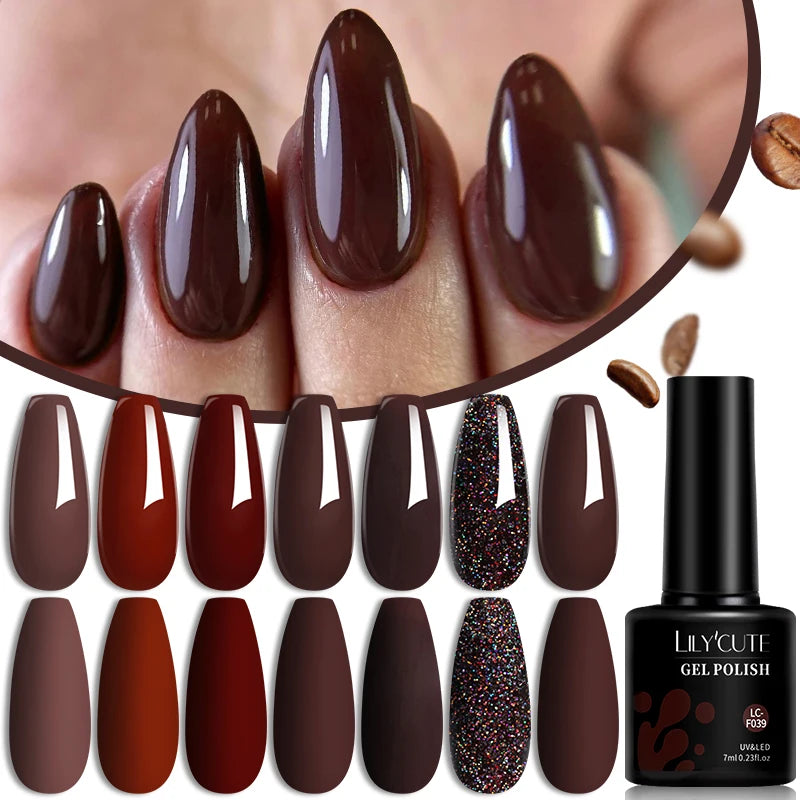 Winter Coffee Brown Gel Nail Polish Set