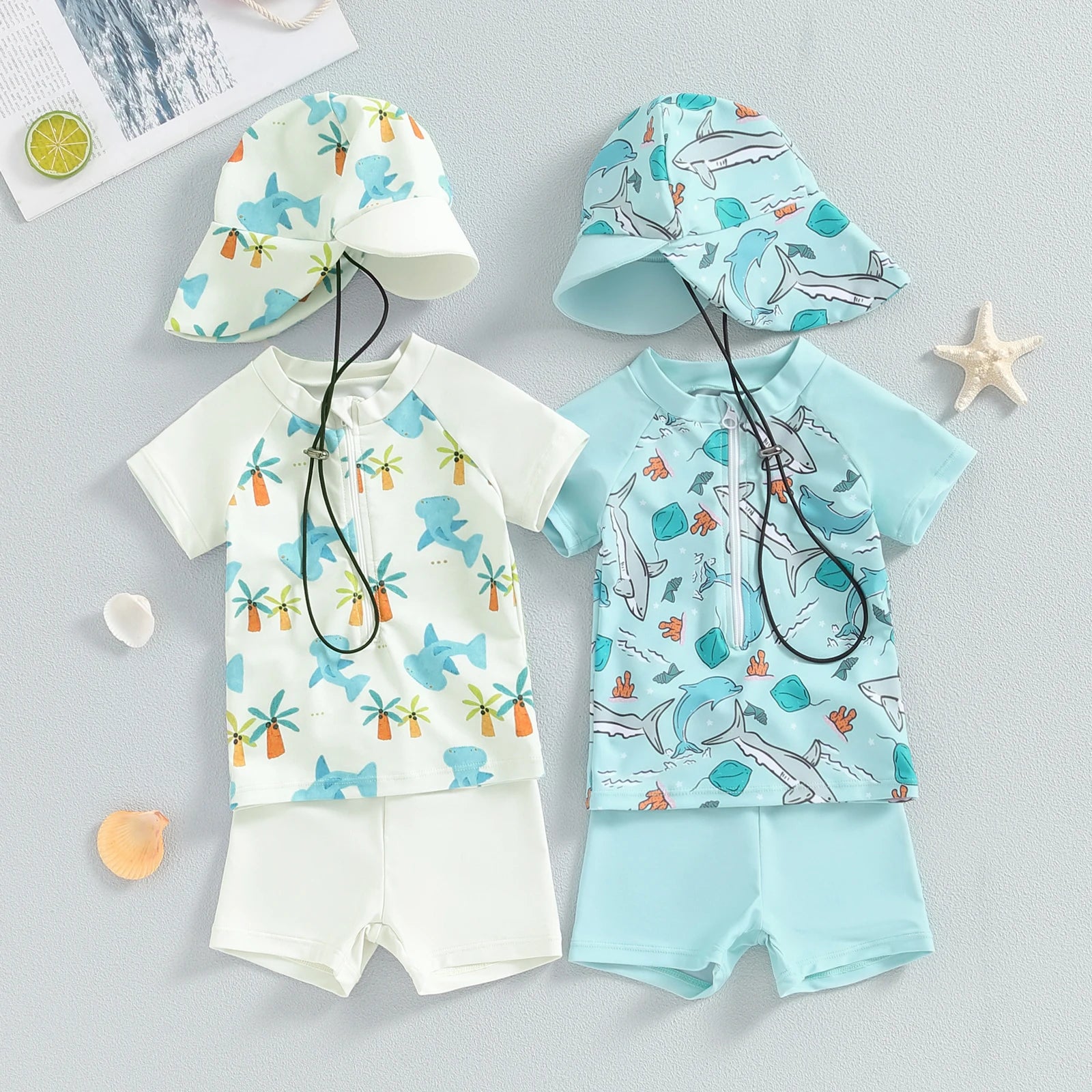Fashionable Shark Print Kids Swimsuit Set
