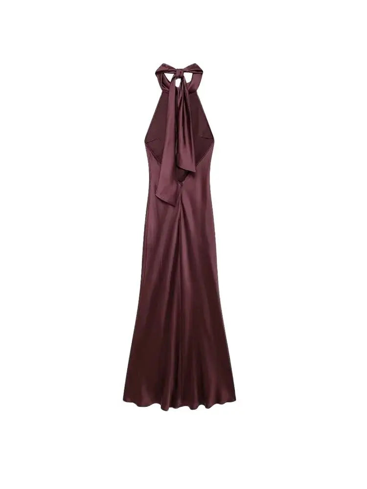 Sexy Long Satin Halter Dress
