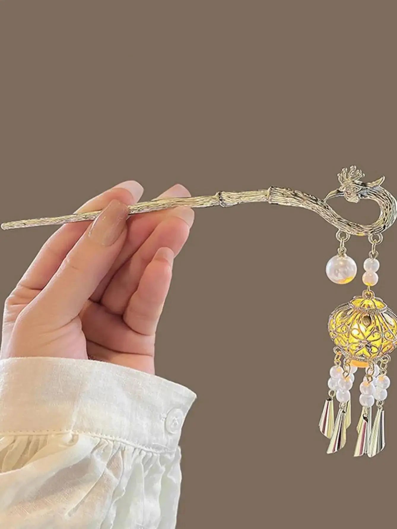 Elegant Peacock Pearl Tassel Hair Stick