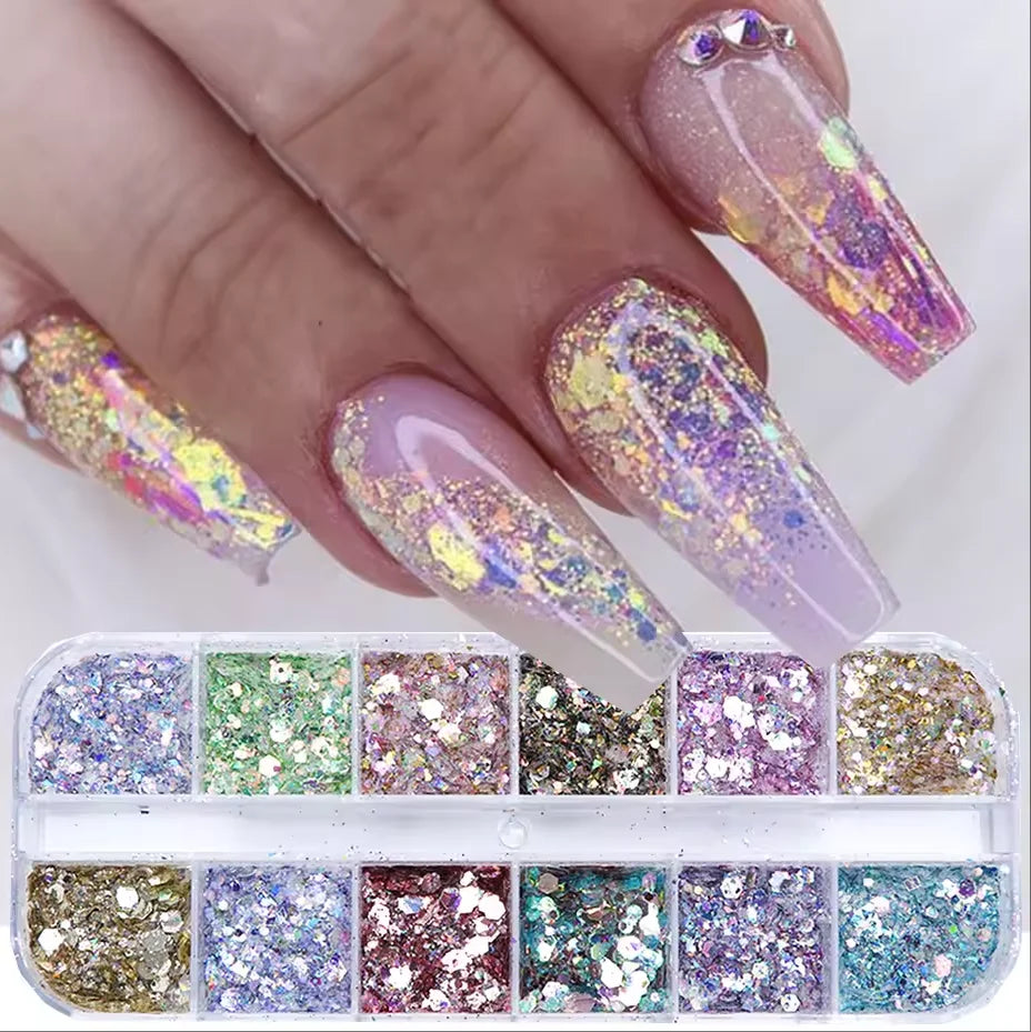 Mirror Iridescent Mixed Hexagon Nail Glitter