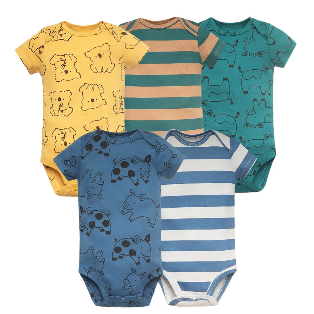 Newborn Cotton Baby Bodysuits: 5pcs Summer Shower Gifts