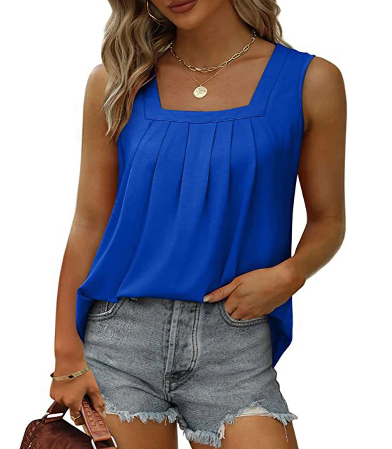 Plus Size Pleated Square Neck Vest