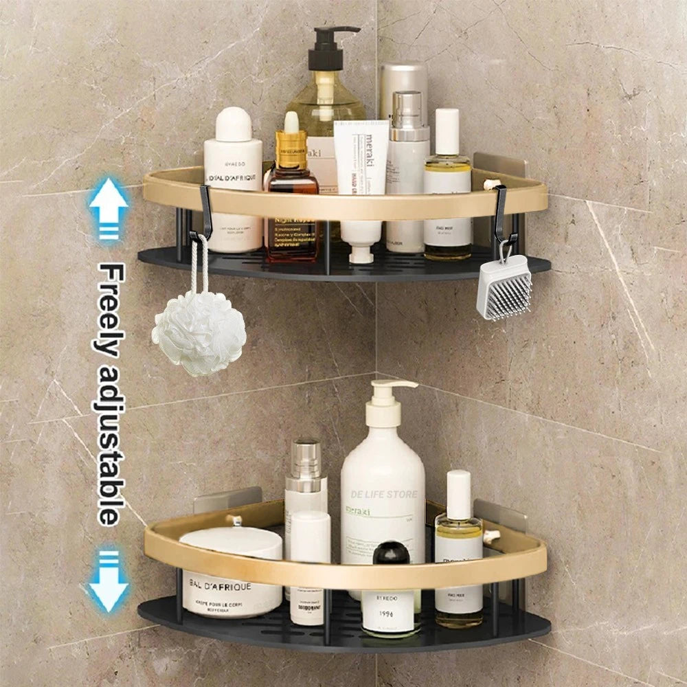 No-Drill Wall Mounted Aluminum Bathroom Shelf