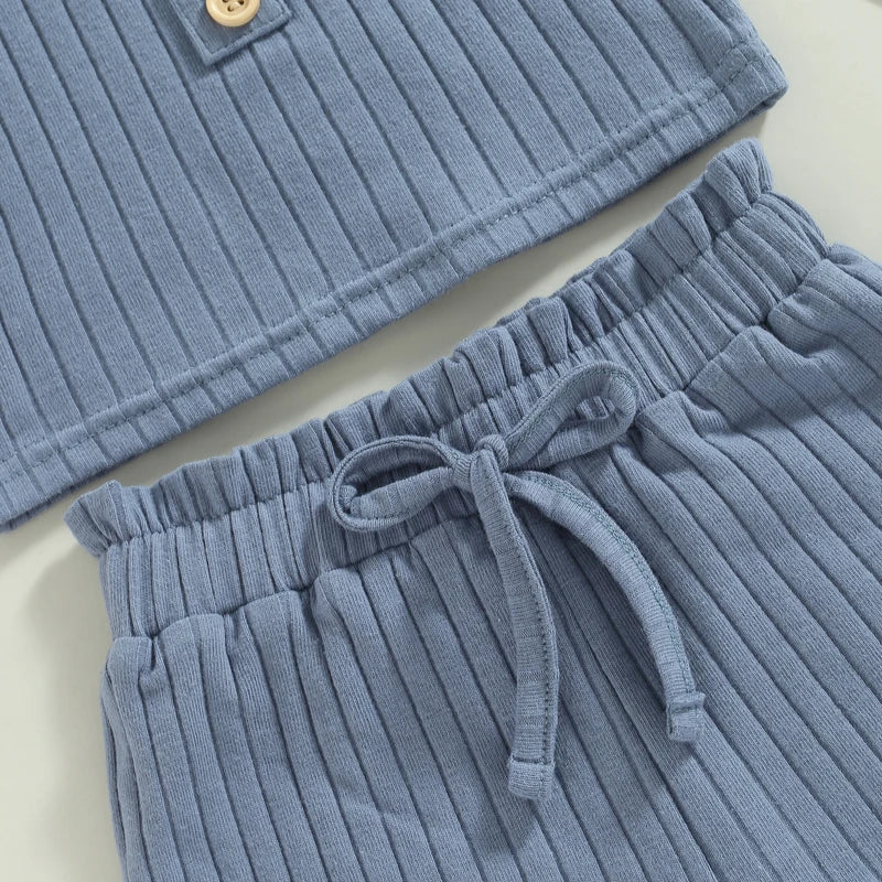 Summer Girls' Solid Color Vest and Drawstring Shorts Set