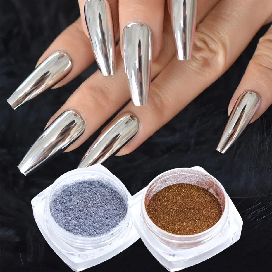 Gold and Silver Magic Mirror Chrome Powder for Metallic Nails