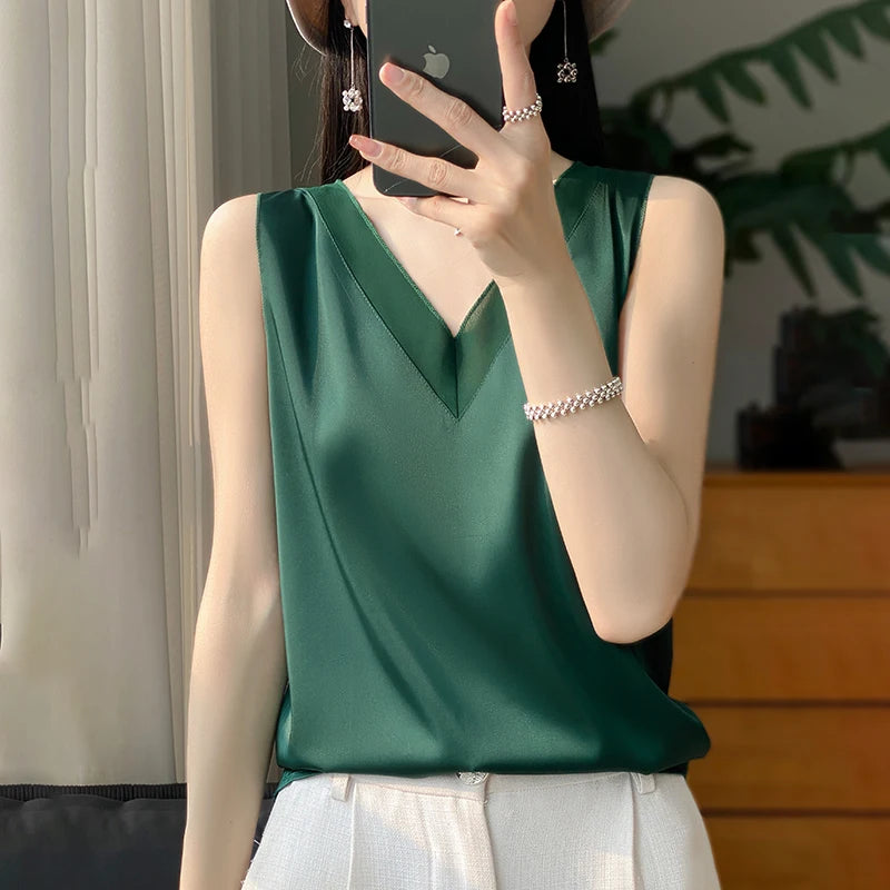 Faux Silk Short Sleeve T-Shirt