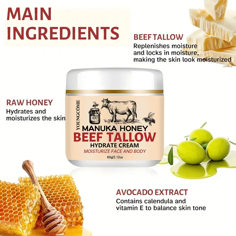 Beef Tallow Honey Balm Hydrating Nourishing Face and Body Cream