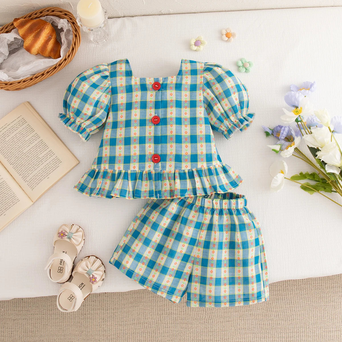 Summer Baby Girl Plaid Top and Shorts