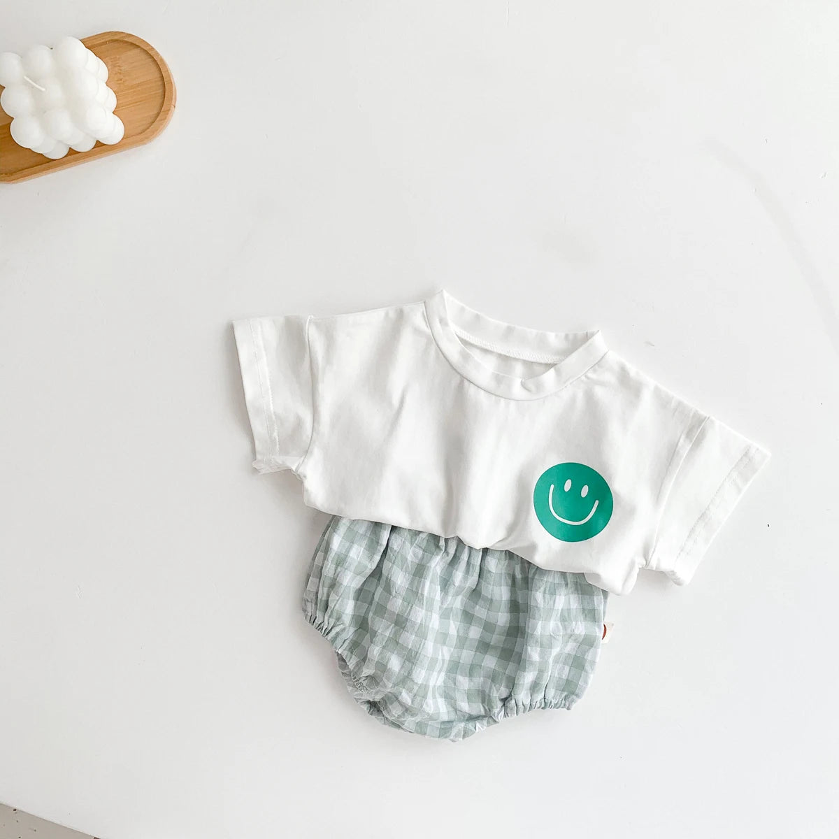 Summer Baby Smile T-Shirt and Plaid Shorts Outfit Set