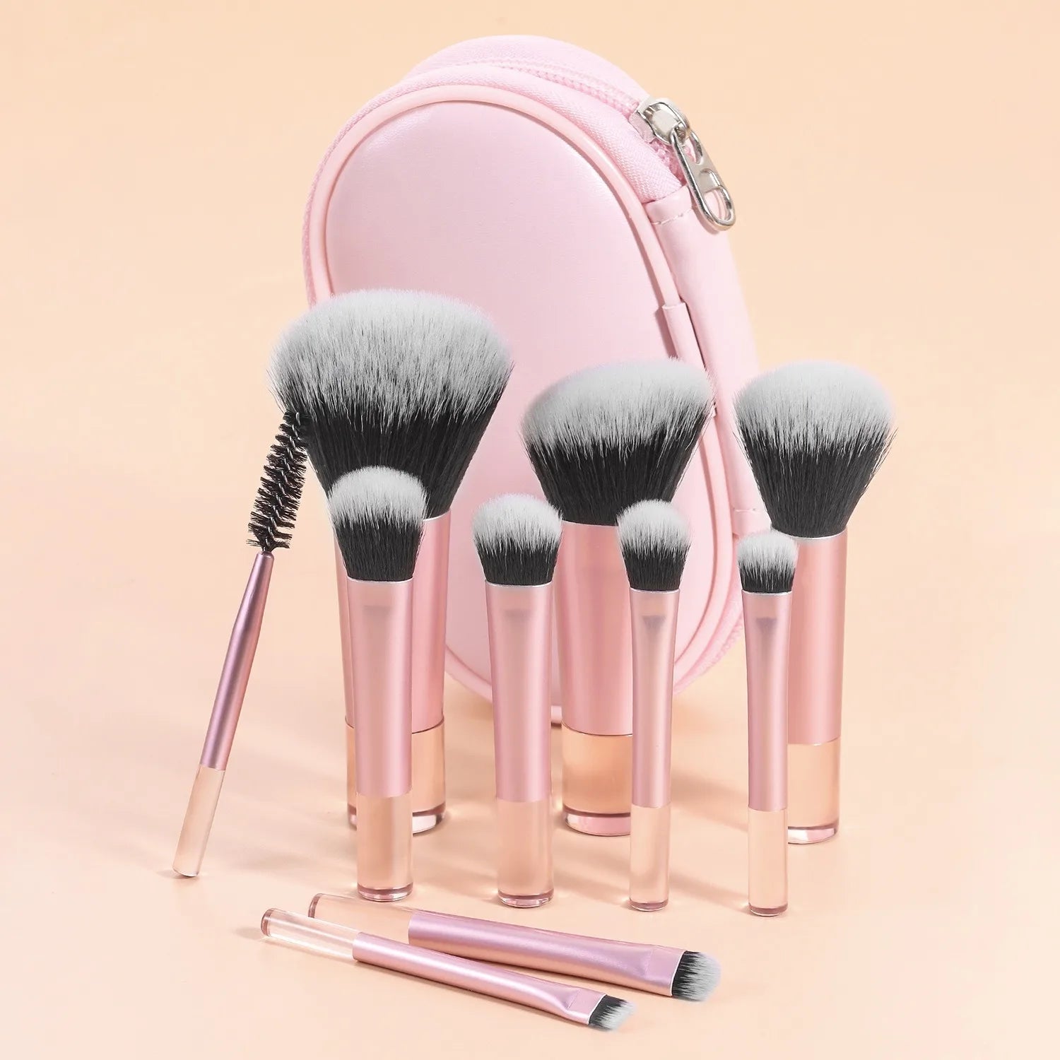 Portable 10-Piece Pink Makeup Brush Set
